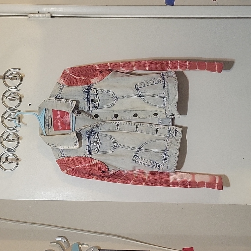 A hand made sweater jacket  off  of denim. A one of a kind.